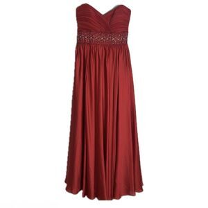 vtg Cameron Blake Dress Womens 10 Red Beaded Evening Gown Formal Prom Strapless
